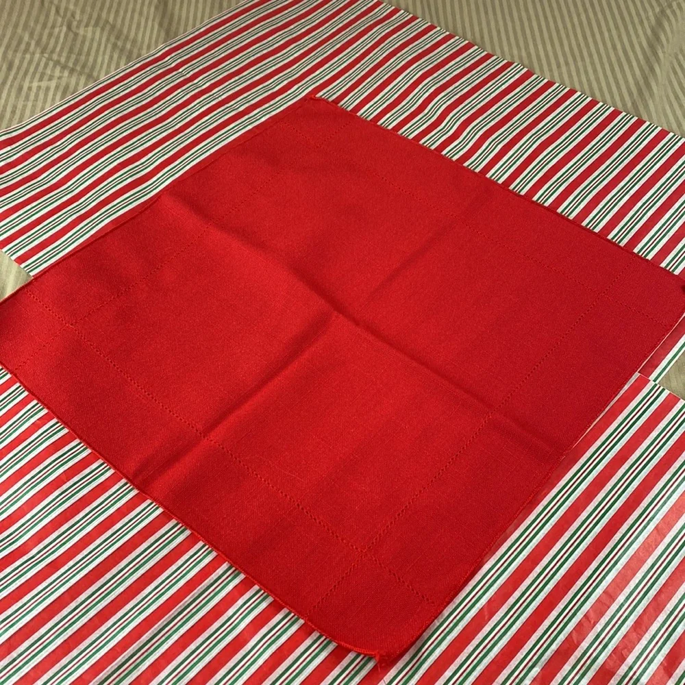 60s vintage red linen dinner napkins hemstitch edge set of 4 I have 12 available
